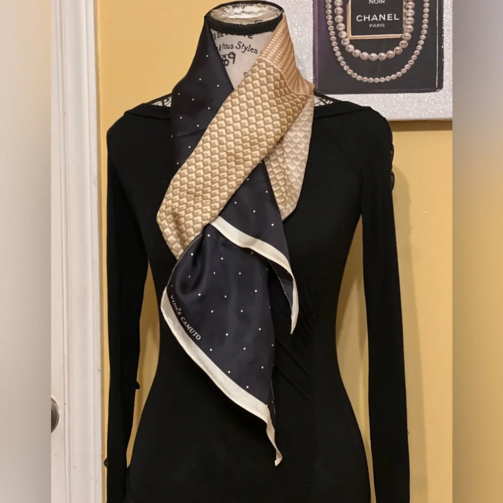 Vince Camuto Black and Gold Patterned Scarf - Picture 4 of 7
